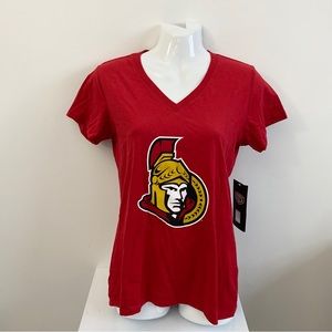 Ottawa Senators Woman's red v-neck t-shirt. Officially licensed product. New
